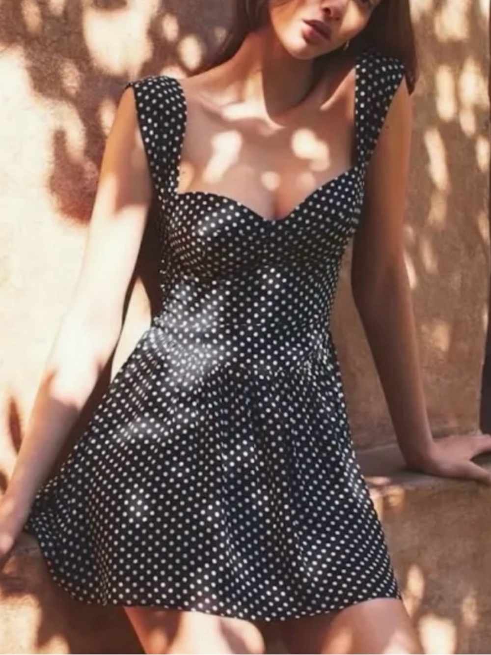 Reformation Black Polka Dot Mini Dress - Picture 1 of 5